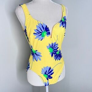 La Blanca Yellow Floral One-Piece Swimsuit with Blue & Green Flowers